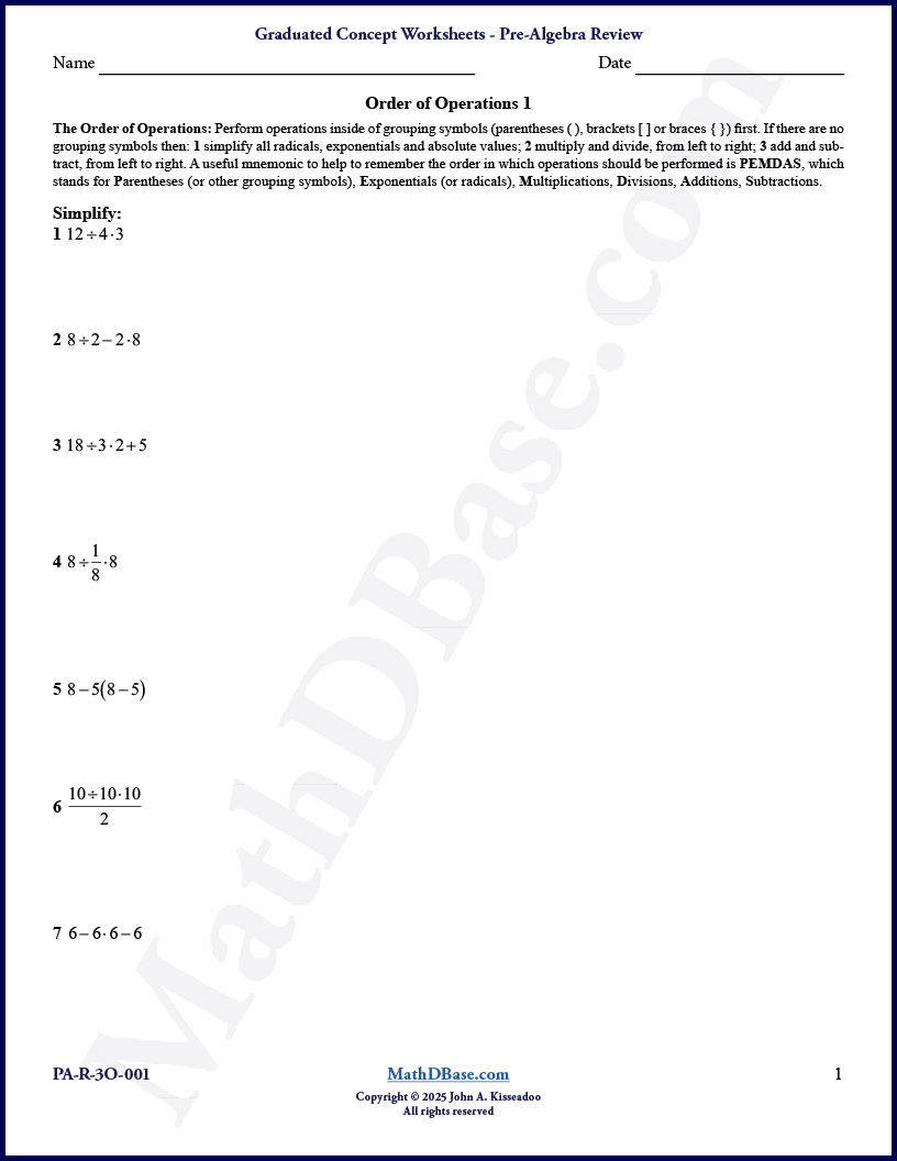 Pre-Algebra Review - Order of Operations 1 thumbnail